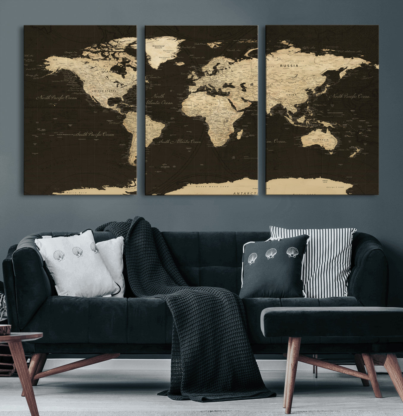 89024244-MGV-CV-36X24 - World Map Wall Art Canvas Print, Modern Decorative Framed Map Artwork Prints for Living Room, Office, Bedroom Wall Decor