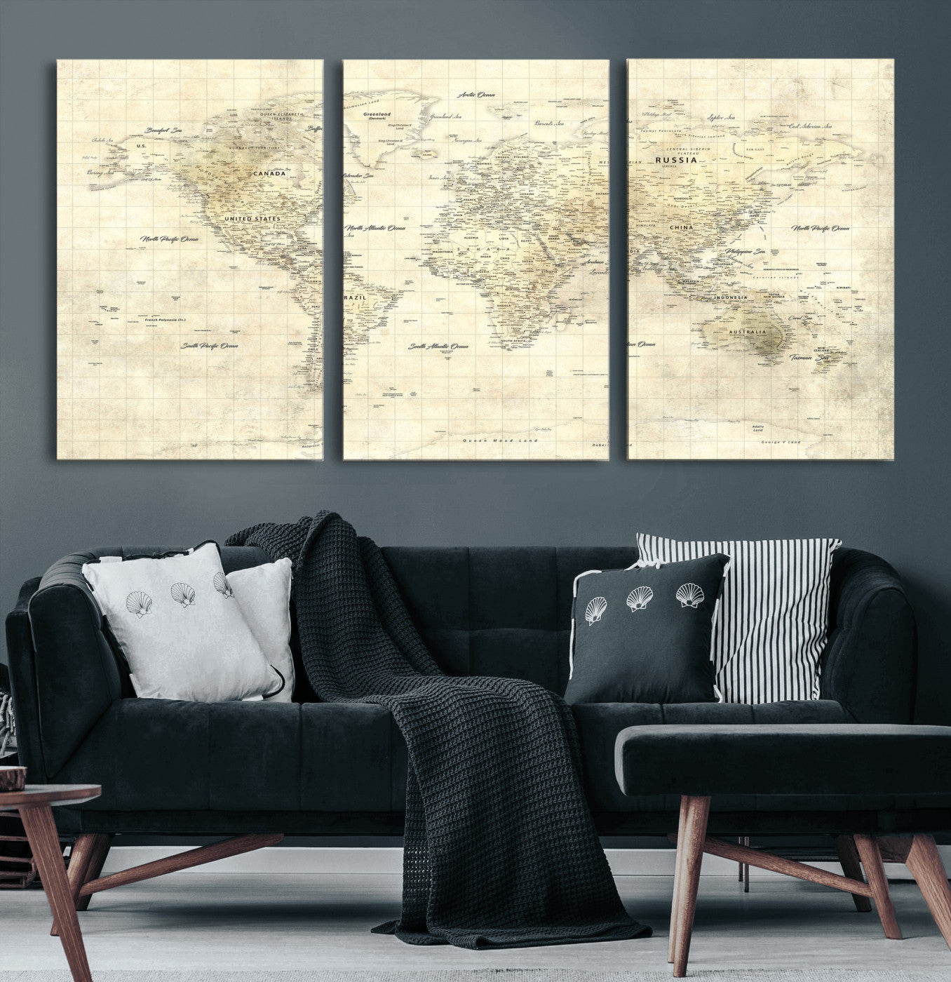 17101439-MGV-CV-36X24 - World Map Wall Art Canvas Print, Modern Decorative Framed Map Artwork Prints for Living Room, Office, Bedroom Wall Decor