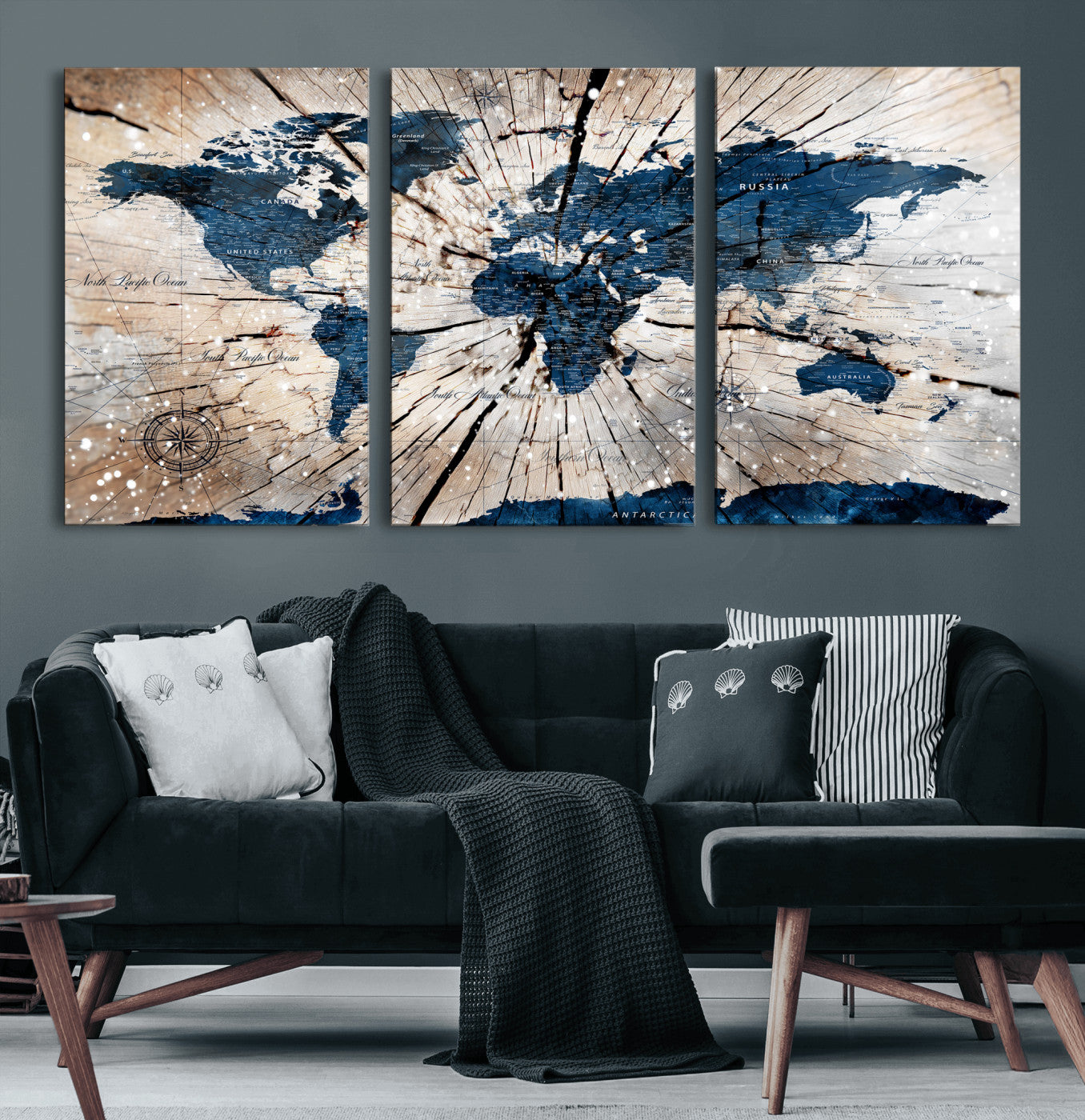 19478704-MGV-CV-36X24 - World Map Wall Art Canvas Print, Modern Decorative Framed Map Artwork Prints for Living Room, Office, Bedroom Wall Decor