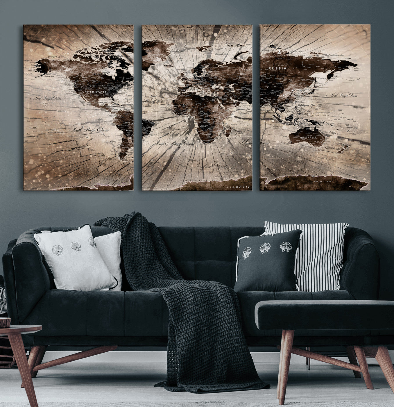 94623295-MGV-CV-36X24 - World Map Wall Art Canvas Print, Modern Decorative Framed Map Artwork Prints for Living Room, Office, Bedroom Wall Decor