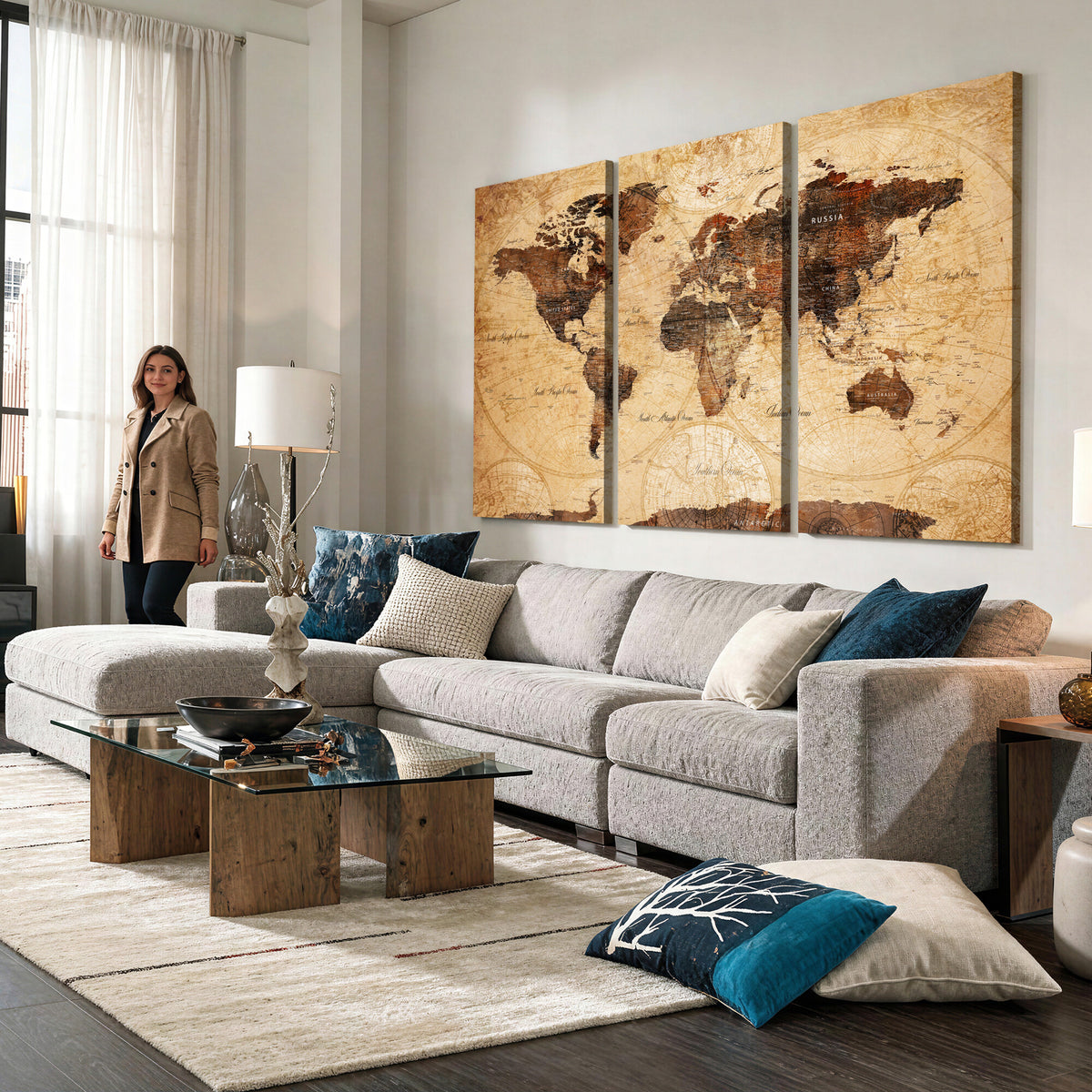 40760475-MGV-CV-36X24 - World Map Wall Art Canvas Print, Modern Decorative Framed Map Artwork Prints for Living Room, Office, Bedroom Wall Decor
