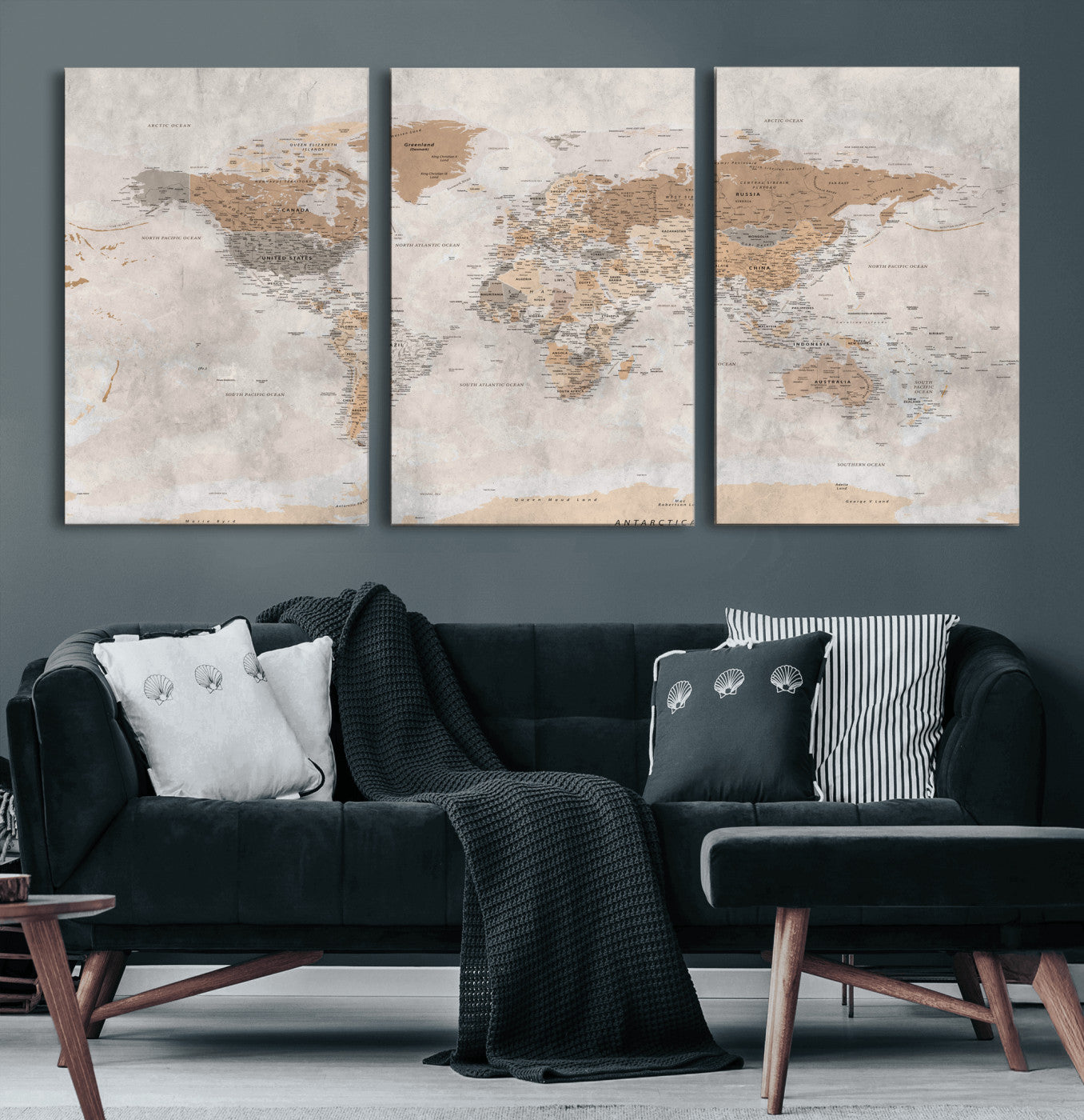 34051638-MGV-CV-36X24 - World Map Wall Art Canvas Print, Modern Decorative Framed Map Artwork Prints for Living Room, Office, Bedroom Wall Decor
