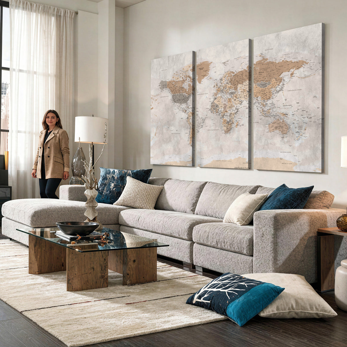 34051638-MGV-CV-36X24 - Detailed World Map Wall Art Canvas Print for Home and Office Decor