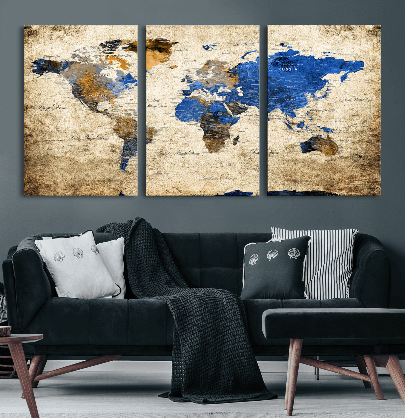 27314341-MGV-CV-36X24 - World Map Wall Art Canvas Print, Modern Decorative Framed Map Artwork Prints for Living Room, Office, Bedroom Wall Decor