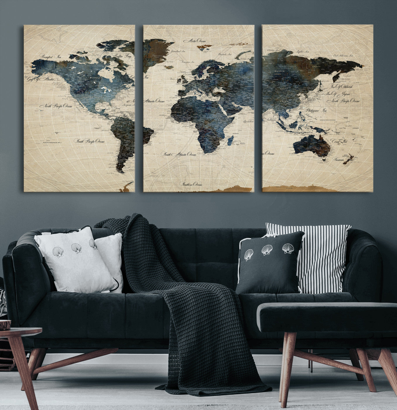 72927803-MGV-CV-36X24 - World Map Wall Art Canvas Print, Modern Decorative Framed Map Artwork Prints for Living Room, Office, Bedroom Wall Decor