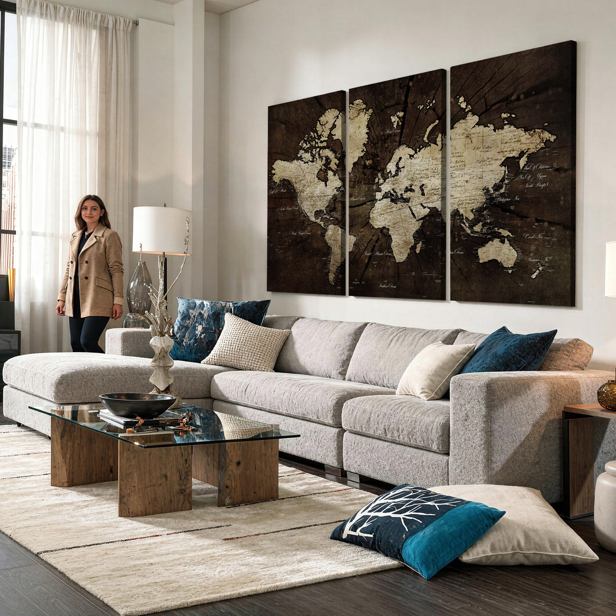 40991509-MGV-CV-36X24 - World Map Wall Art Canvas Print, Modern Decorative Framed Map Artwork Prints for Living Room, Office, Bedroom Wall Decor