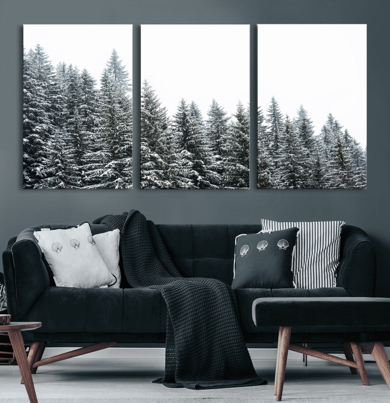 69566941-MGV-CV-36X24 - Misty Mountain Forest Canvas Print, Foggy Pine Trees Nature Wall Art, Framed Canvas Ready to Hang