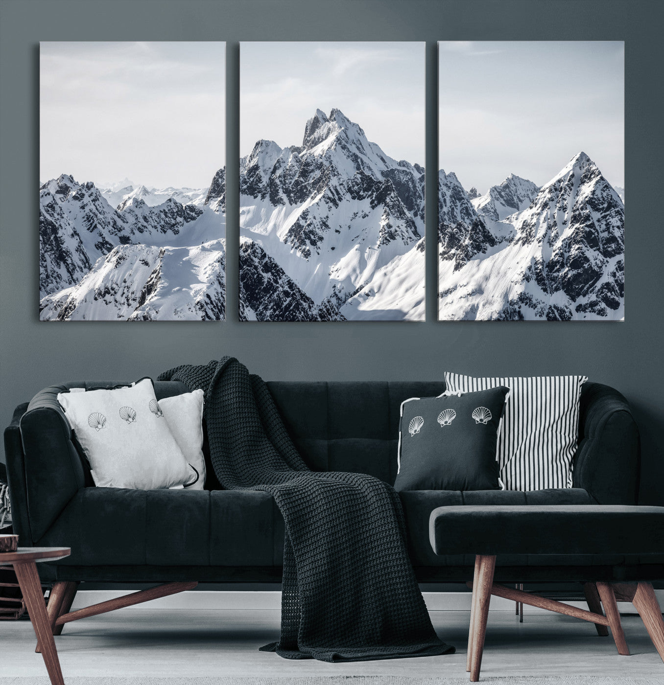33126265-MGV-CV-36X24 - Snowy Mountain Range Canvas Print, Alpine Peaks Landscape Wall Art, Framed Canvas Ready to Hang