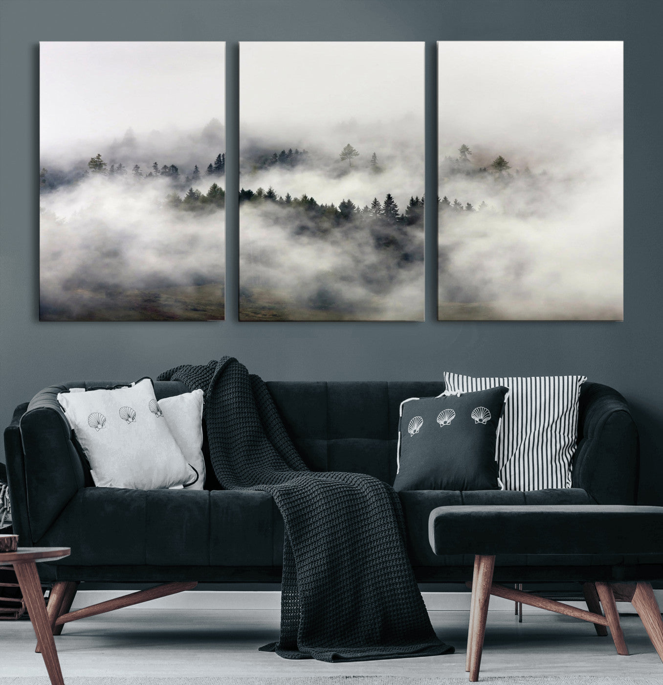 63235457-MGV-CV-36X24 - Foggy Forest Wall Art Canvas Print, Misty Pine Tree Landscape Wall Art Print, Framed Wall Art Ready to Hang