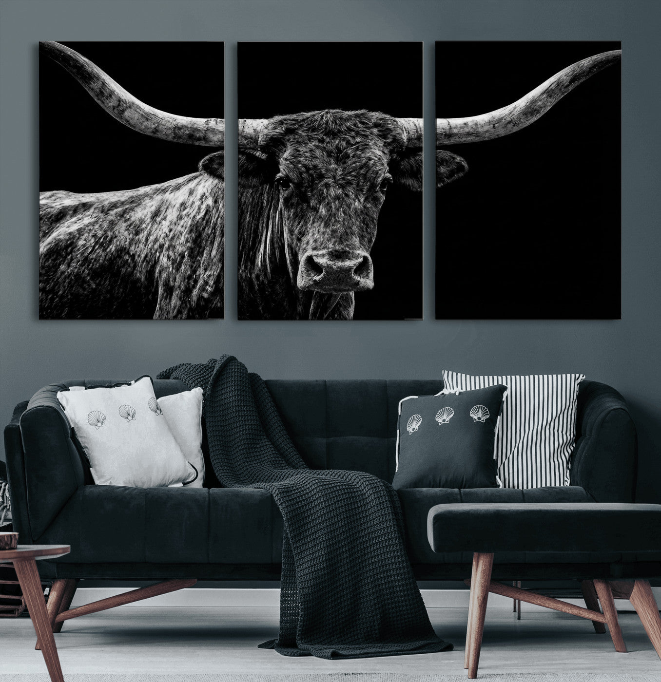 86568508-MGV-CV-36X24 - Vintage Texas Longhorn Bull Wall Art Canvas Print, Texas Cow Portrait Print, Framed Bull Wall Art Ready to Hang