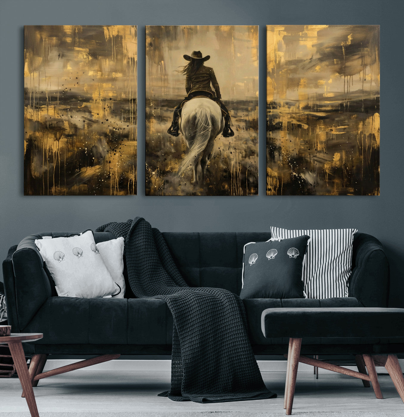 20465530-MGV-CV-36X24 - Cowgirl Wall Art Canvas Print, Western Horse Rider Wall Art, Framed Wall Art Ready to Hang