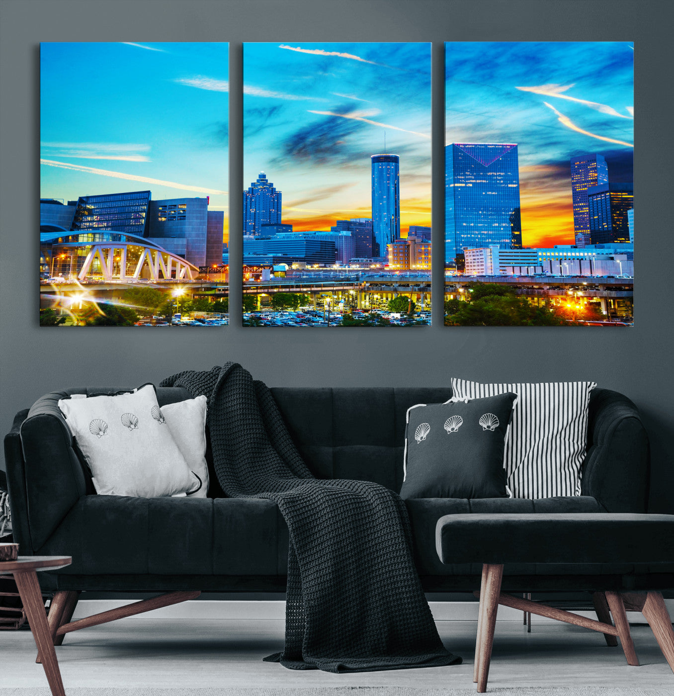 23097797-MGV-CV-36X24 - Atlanta Skyline Wall Art Canvas Print, Atlanta Downtown Night Cityscape Print for Modern Urban Wall Decor