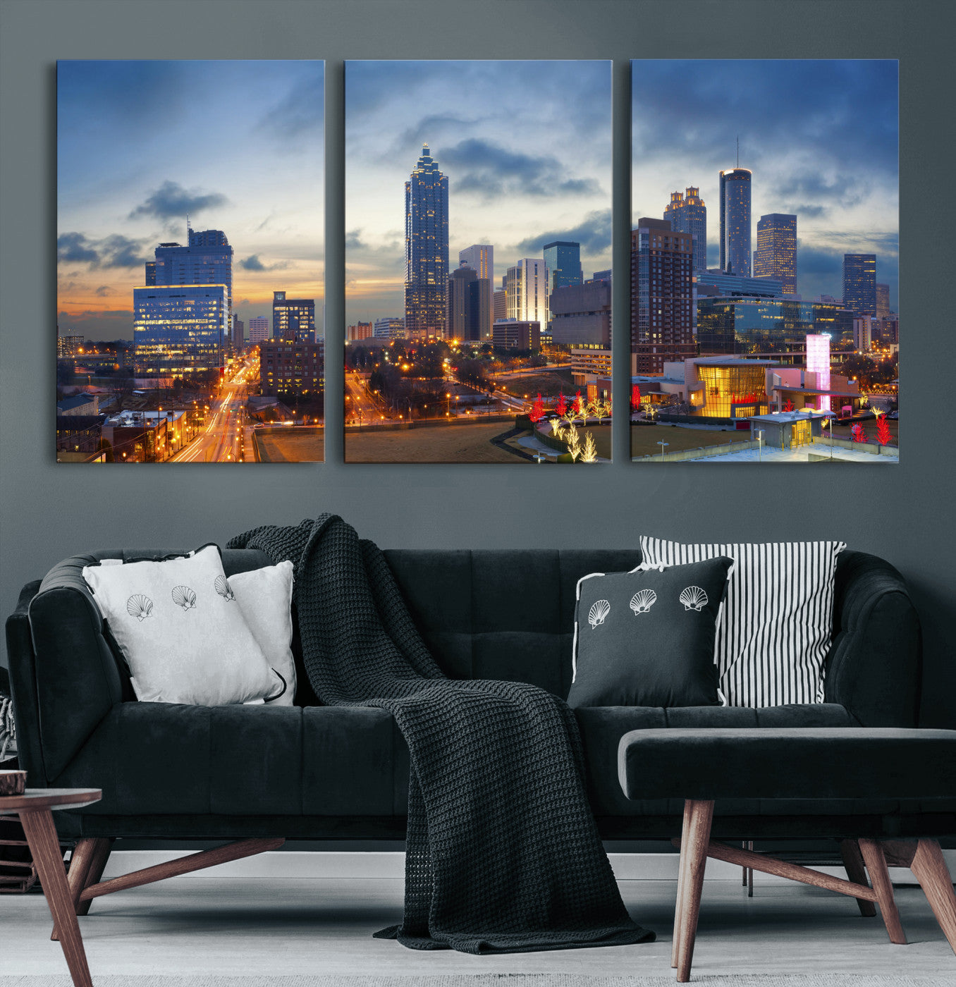 18461309-MGV-CV-36X24 - Atlanta Skyline Wall Art Canvas Print, Atlanta Downtown Night Cityscape Print for Modern Urban Wall Decor