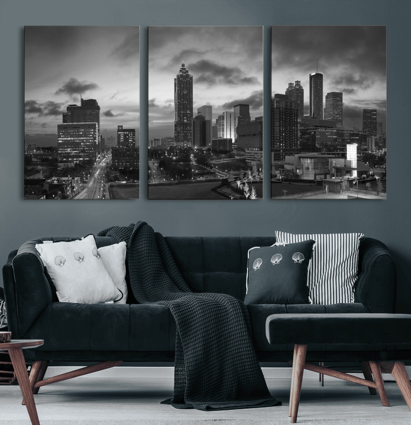 91959506-MGV-CV-36X24 - Atlanta Skyline Wall Art Canvas Print, Atlanta Downtown Night Cityscape Print for Modern Urban Wall Decor