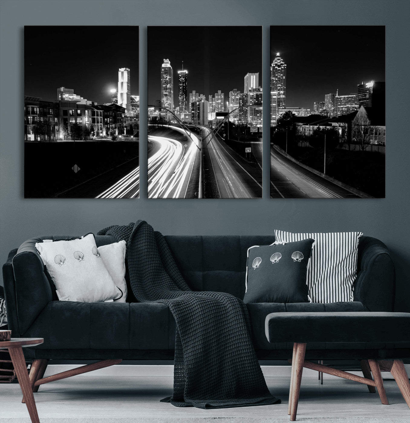 80330064-MGV-CV-36X24 - Atlanta Skyline Wall Art Canvas Print, Atlanta Downtown Night Cityscape Print for Modern Urban Wall Decor