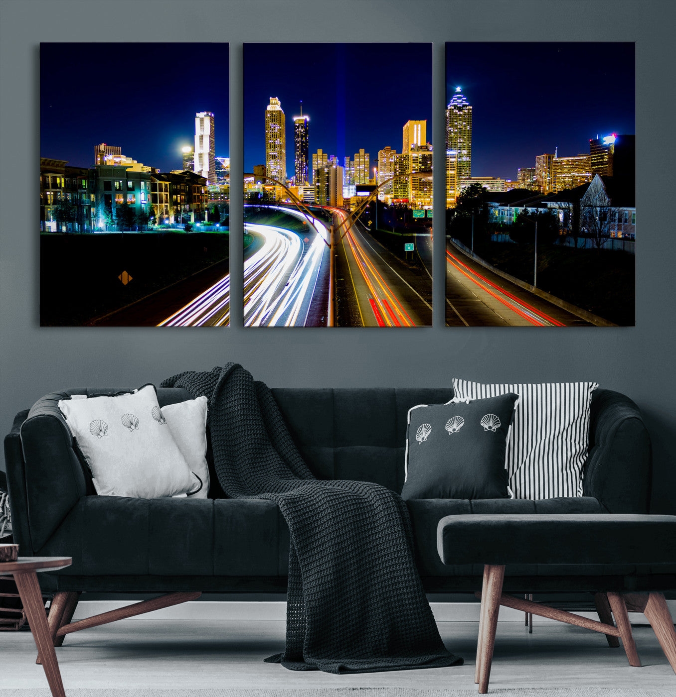 12967464-MGV-CV-36X24 - Atlanta Skyline Wall Art Canvas Print, Atlanta Downtown Night Cityscape Print for Modern Urban Wall Decor