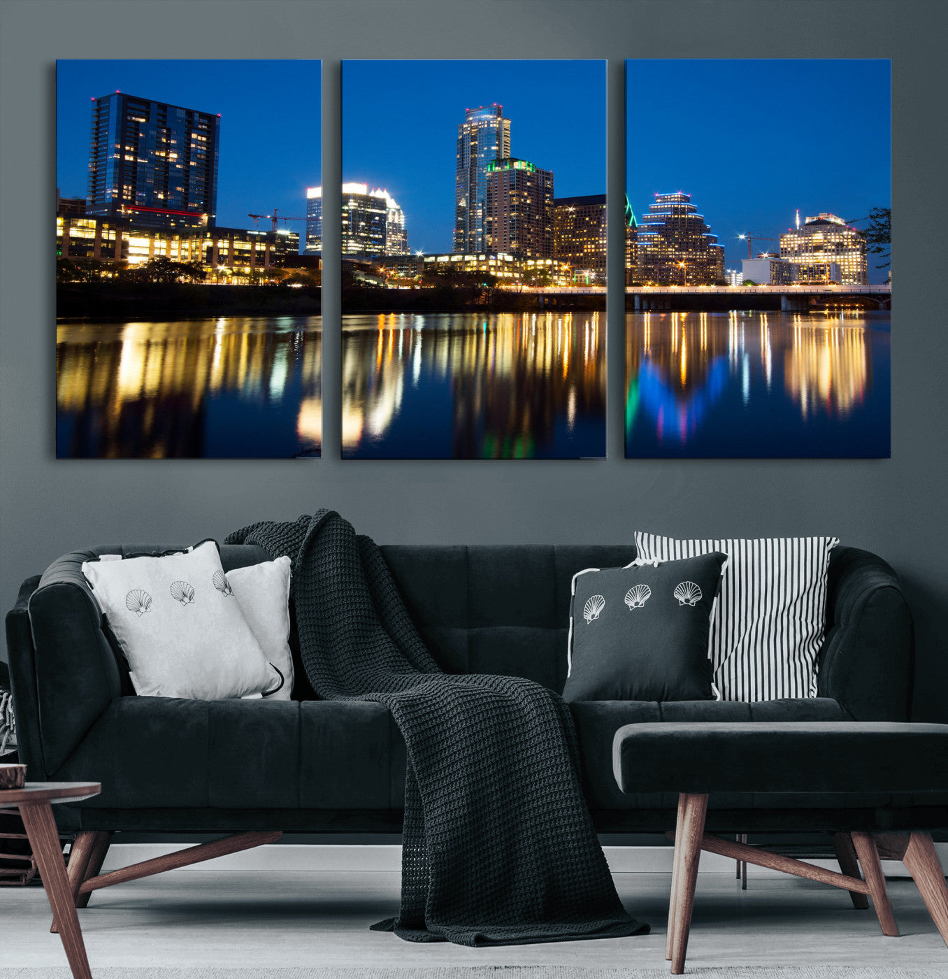 21916206-MGV-CV-36X24 - Austin Skyline Wall Art Canvas Print, Austin Downtown Night Cityscape Print for Modern Urban Wall Decor