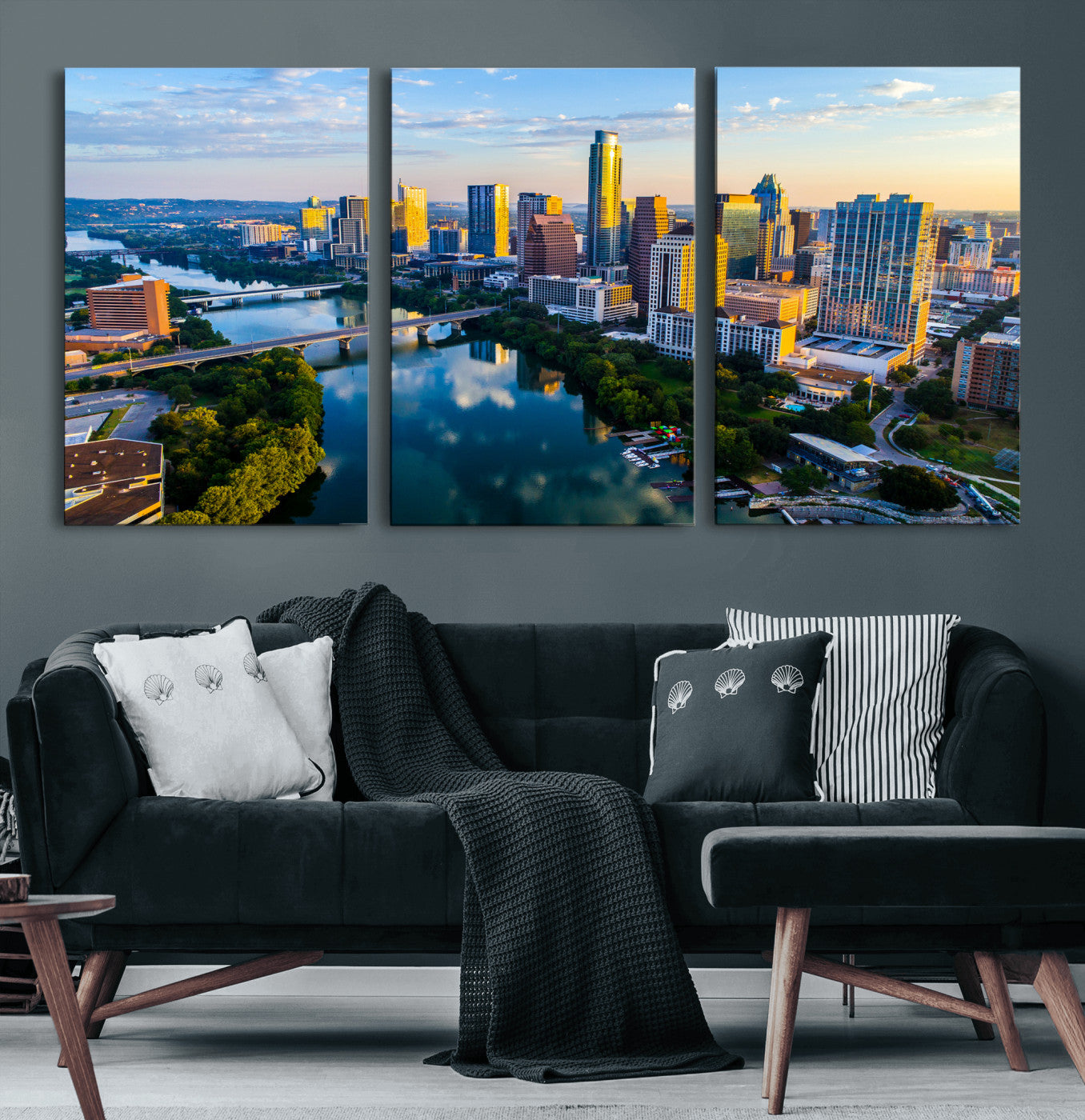33675326-MGV-CV-36X24 - Austin Skyline Wall Art Canvas Print, Austin Downtown Night Cityscape Print for Modern Urban Wall Decor