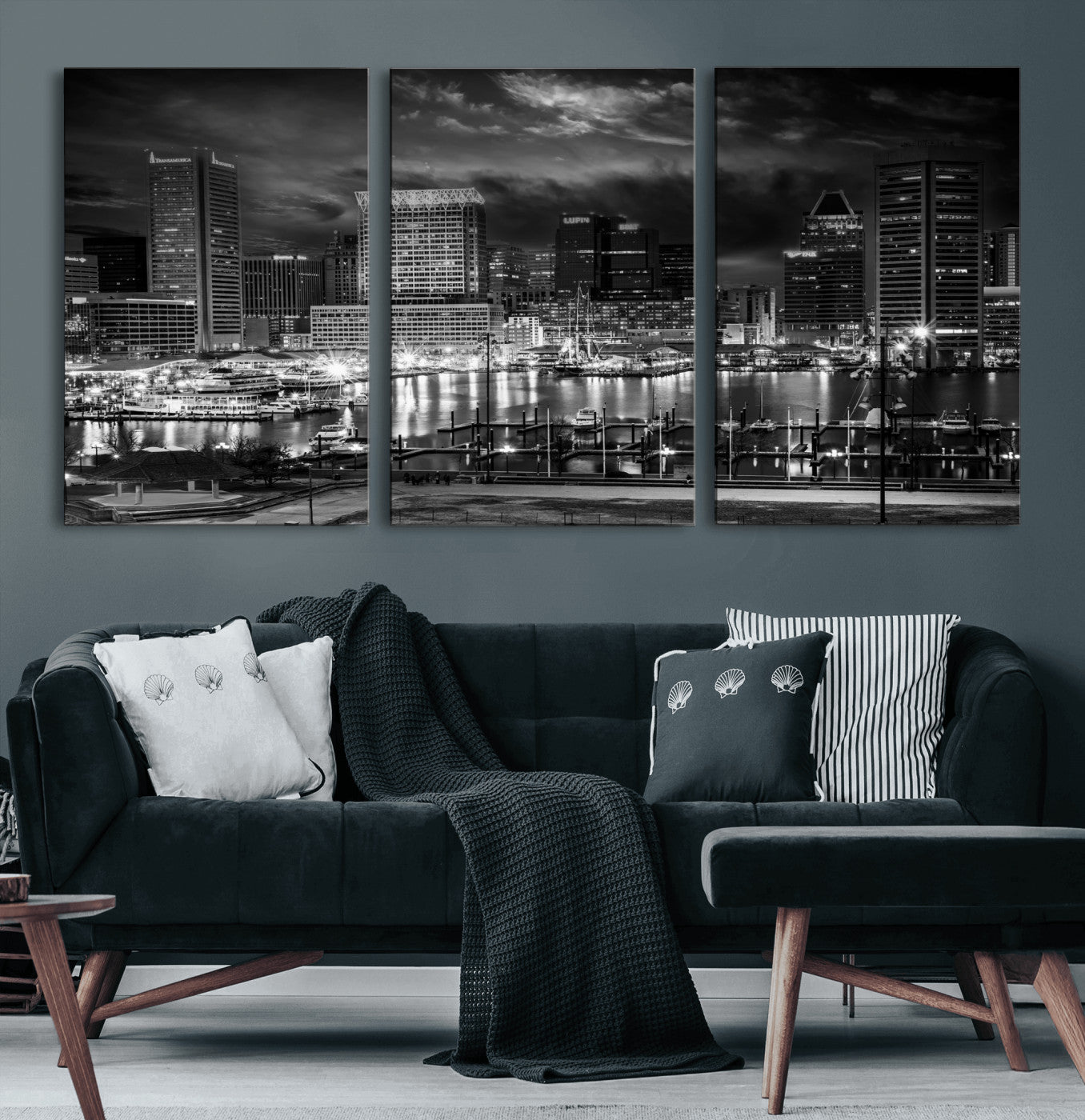 79755655-MGV-CV-36X24 - Baltimore Skyline Wall Art Canvas Print, Baltimore Downtown Night Cityscape Print for Modern Urban Wall Decor