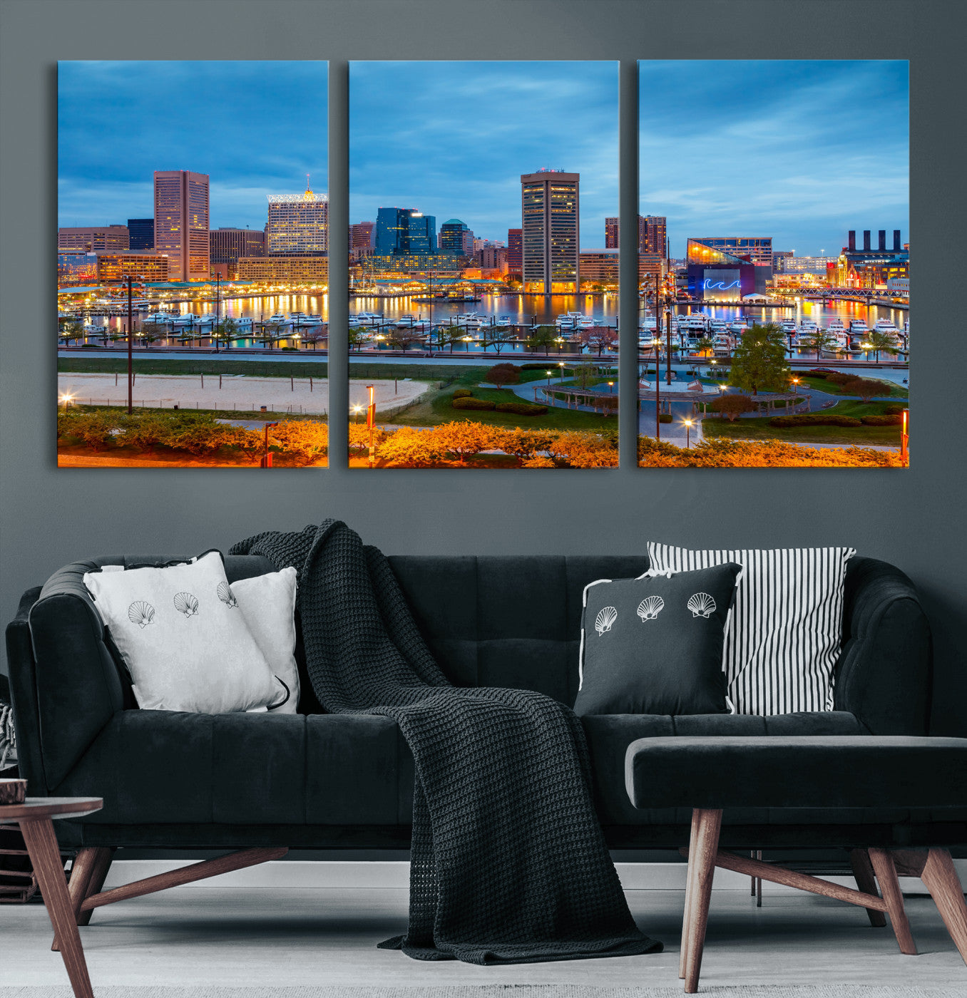 78635089-MGV-CV-36X24 - Baltimore Skyline Wall Art Canvas Print, Baltimore Downtown Night Cityscape Print for Modern Urban Wall Decor