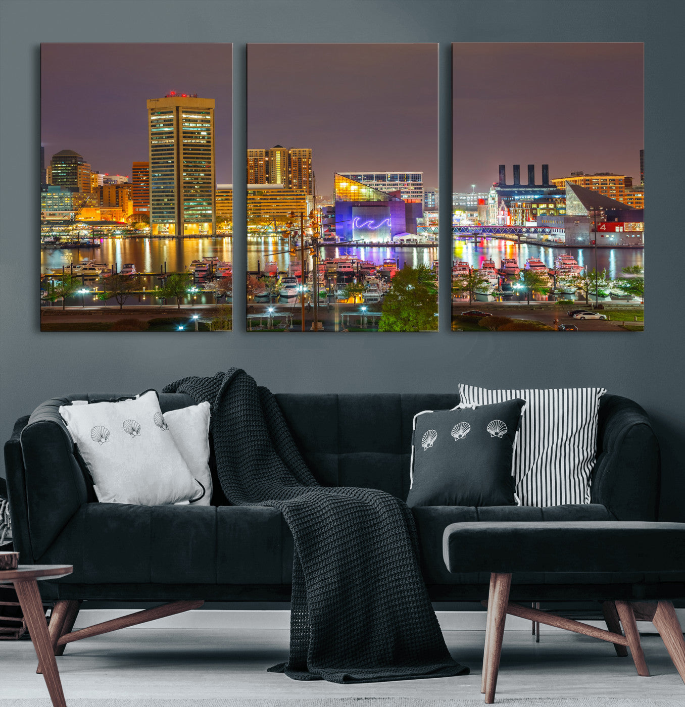 42654823-MGV-CV-36X24 - Baltimore Skyline Wall Art Canvas Print, Baltimore Downtown Night Cityscape Print for Modern Urban Wall Decor