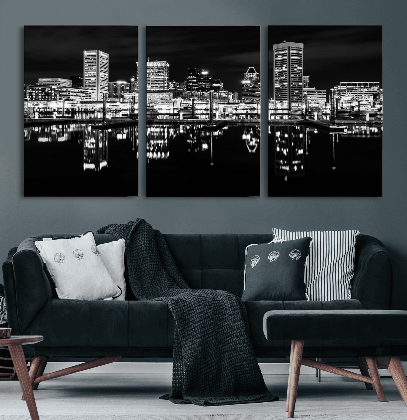 69187681-MGV-CV-36X24 - Baltimore Skyline Wall Art Canvas Print, Baltimore Downtown Night Cityscape Print for Modern Urban Wall Decor