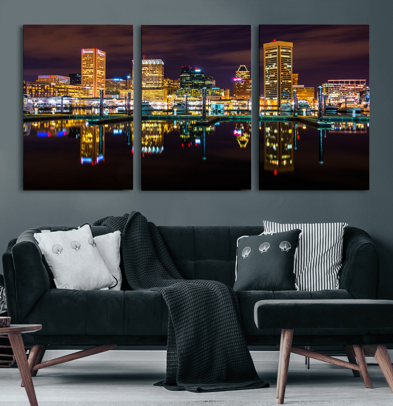 38201692-MGV-CV-36X24 - Baltimore Skyline Wall Art Canvas Print, Baltimore Downtown Night Cityscape Print for Modern Urban Wall Decor