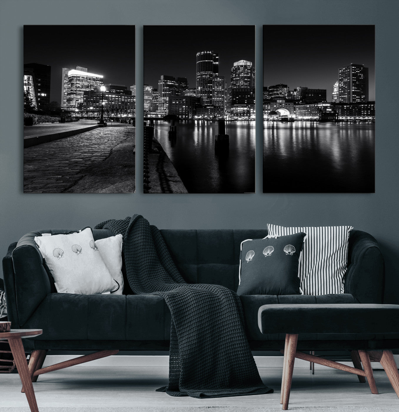 53082656-MGV-CV-36X24 - Boston Wall Art Canvas Print, Boston City Downtown Night Cityscape Print for Modern Urban Wall Decor