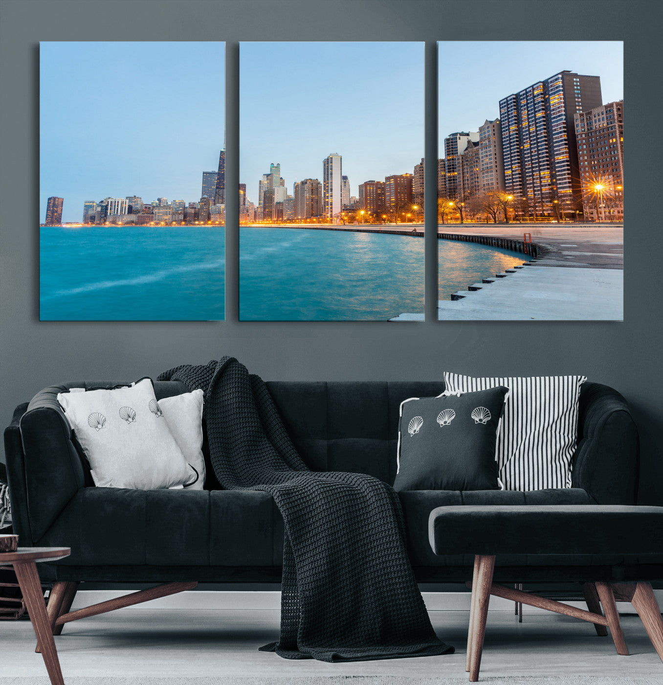66780141-MGV-CV-36X24 - Chicago Wall Art Canvas Print, Chicago City Downtown Night Cityscape Print for Modern Urban Wall Decor