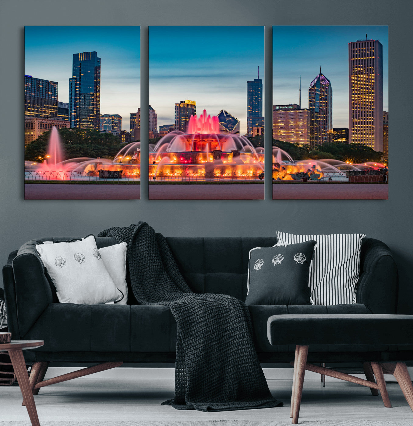 46805285-MGV-CV-36X24 - Chicago Wall Art Canvas Print, Chicago City Downtown Night Cityscape Print for Modern Urban Wall Decor