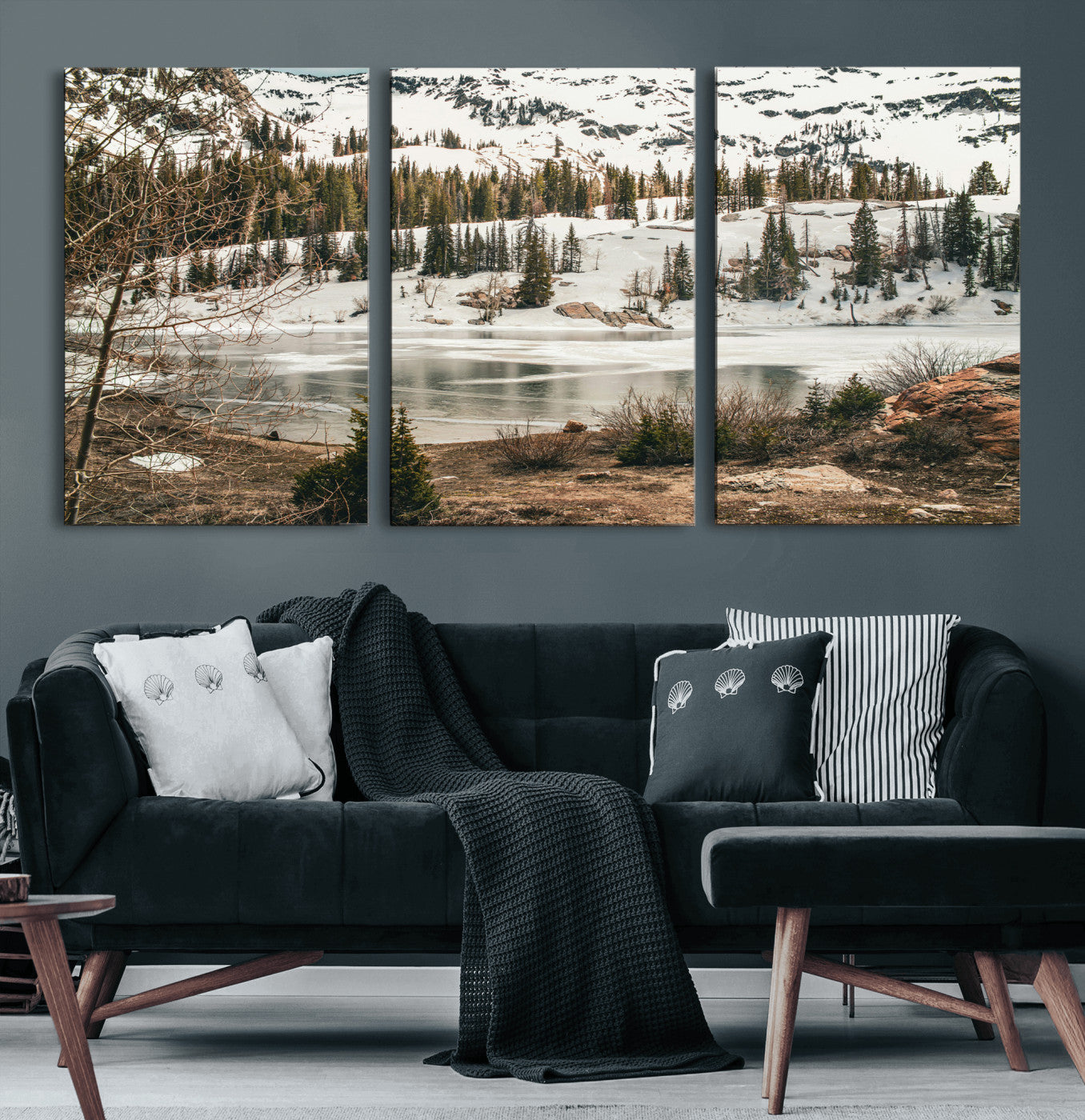 10336249-MGV-CV-36X24 - Snowy Mountain Landscape Wall Art Canvas Print, Alpine Pine Forest Winter Nature Wall Decor for Living Room and Office