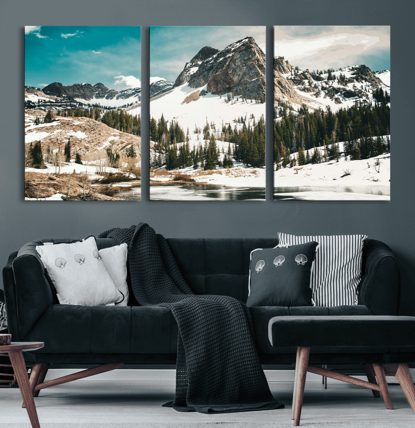 56837070-MGV-CV-36X24 - Snowy Mountain Landscape Wall Art Canvas Print, Alpine Pine Forest Winter Nature Wall Decor for Living Room and Office