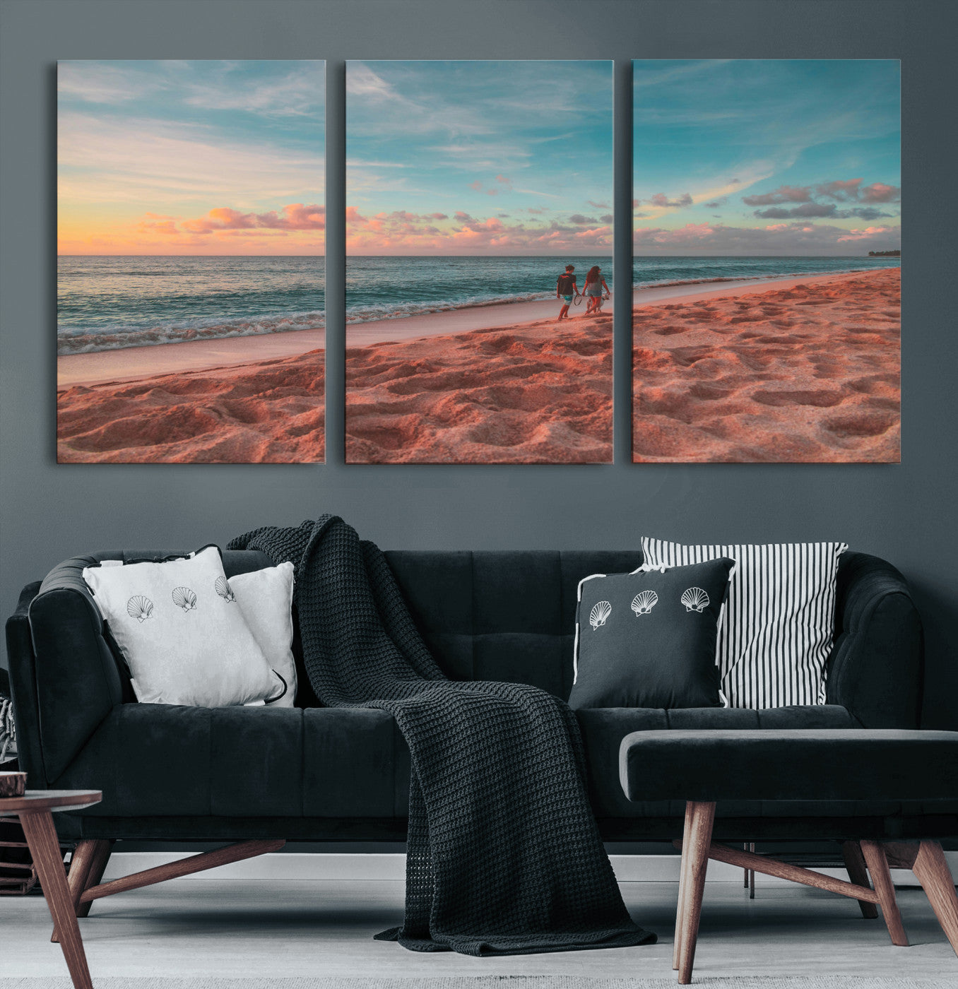 44501307-MGV-CV-36X24 - Pastel Beach Walk Wall Art Canvas Print – Soft Coastal Photography Artwork Print for Bedroom, Living Room, and Serene Home Decor