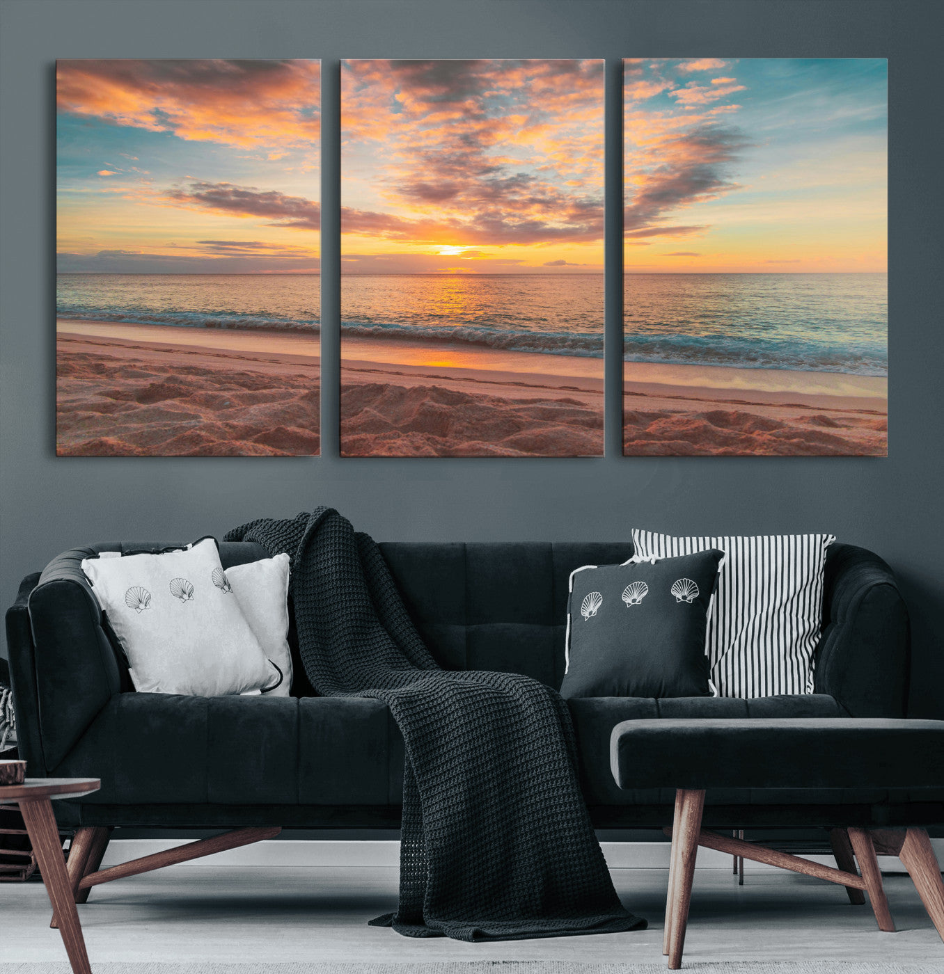 47151409-MGV-CV-36X24 - Sunset Beach Walk Wall Art Canvas Print – Soft Coastal Photography Artwork Print for Bedroom, Living Room, and Serene Home Decor