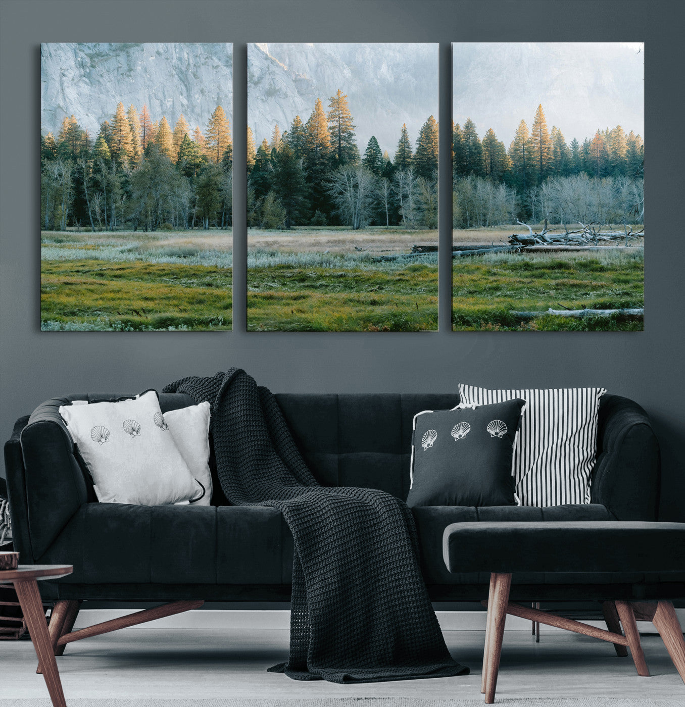 95548744-MGV-CV-36X24 - Forest Meadow Wall Art Canvas Print, Pine Tree Landscape Nature Artwork, Mountain Valley Scenic Photography, Calm Wilderness Wall Decor