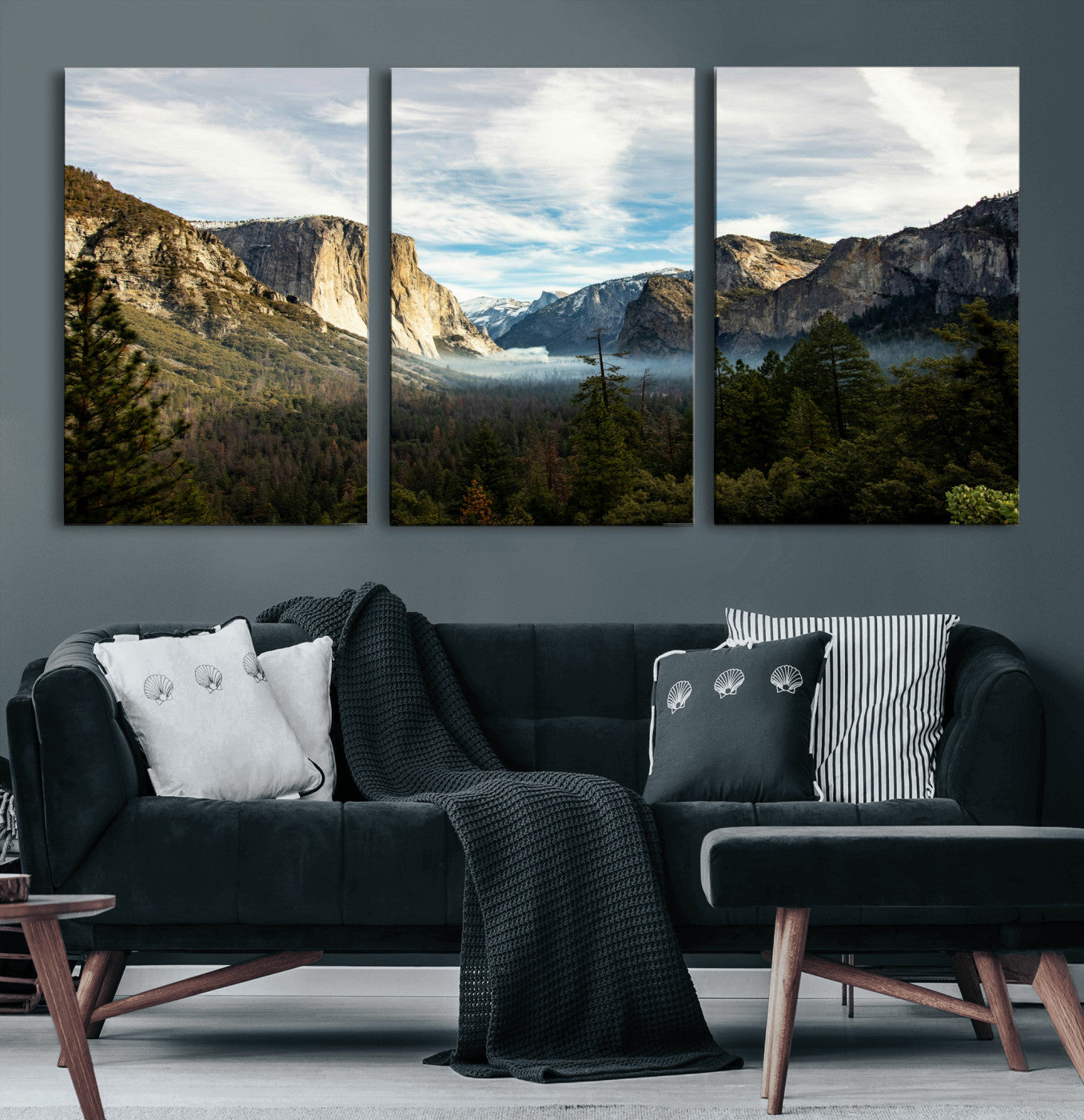 15089394-MGV-CV-36X24 - Yosemite Valley Mountain Landscape Wall Art Canvas Print, Granite Cliff Forest Valley Canvas Print, California National Park Scenic Art Printing