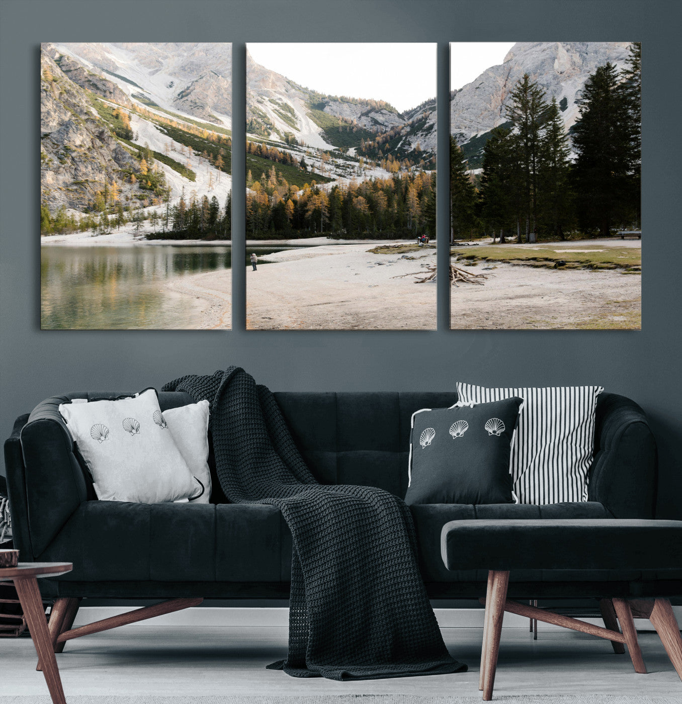 89246758-MGV-CV-36X24 - Lake Braies Alpine Landscape Wall Art Canvas Print, Dolomites Mountain Lake Forest Canvas Print, Italian Alps Scenic Nature Art Printing