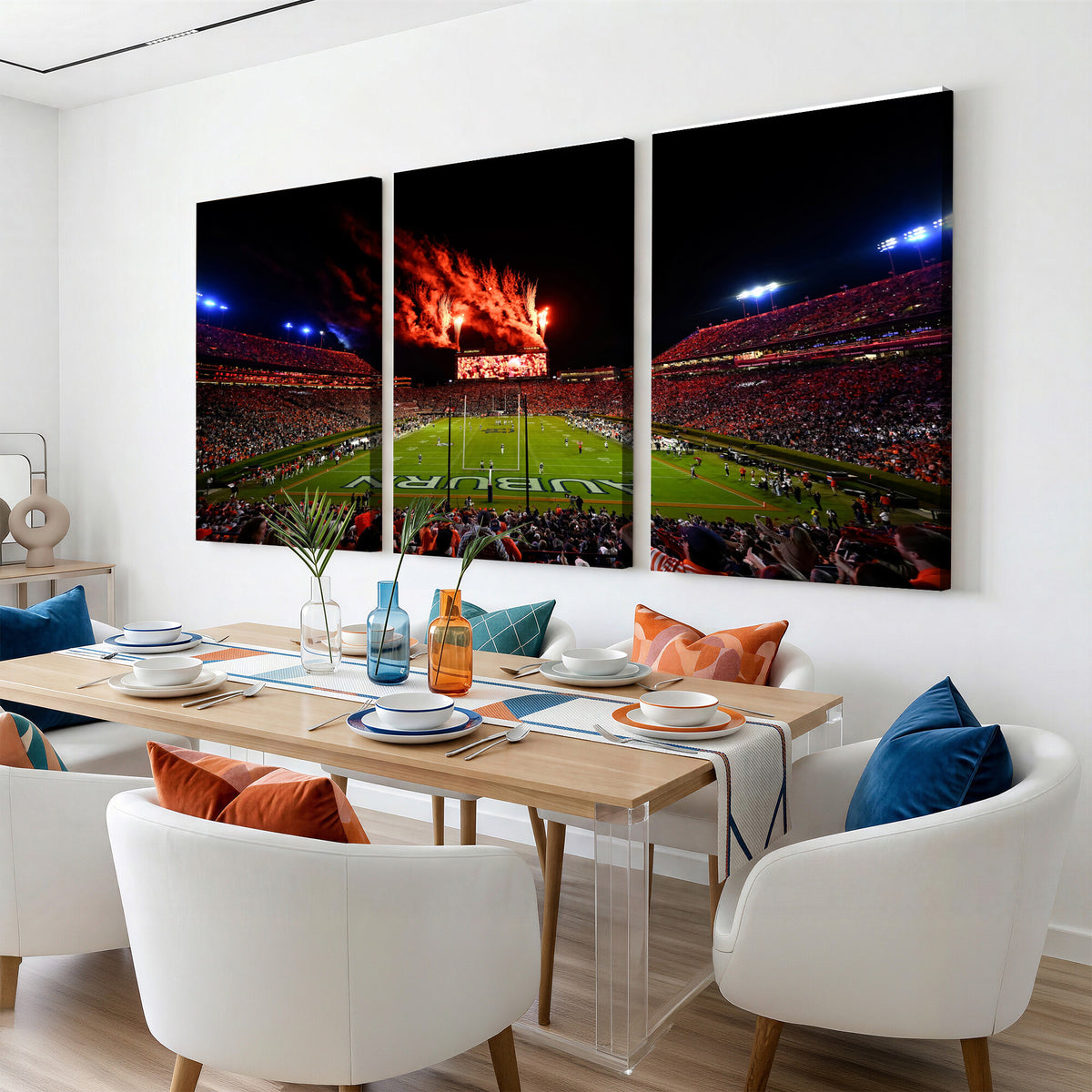 81918884-MGV-CV-36X24 - Auburn Stadium Wall Art Canvas Print, College Football Night Game Crowd, Jordan Hare Stadium Artwork