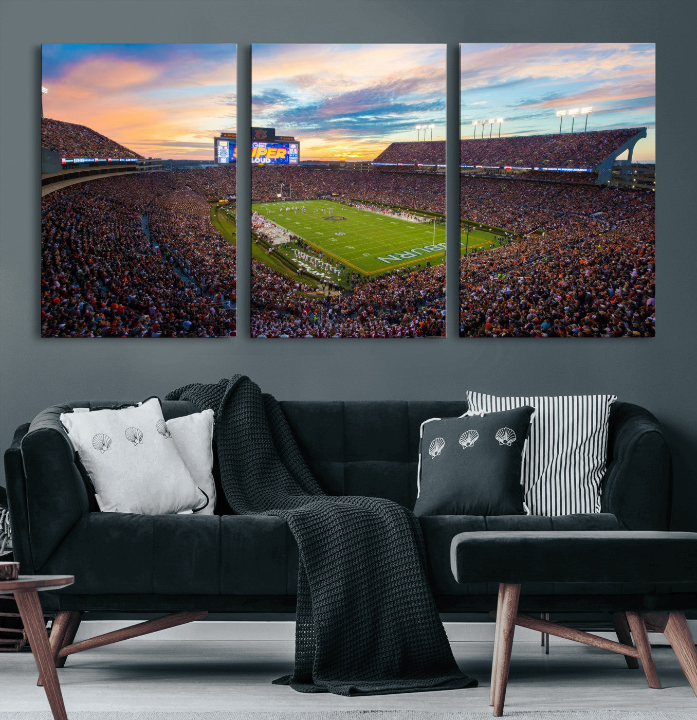 75203764-MGV-CV-36X24 - Auburn Stadium Sunset Wall Art Canvas Print, Jordan Hare Stadium Game Day Crowd, Auburn Tigers Football Artwork