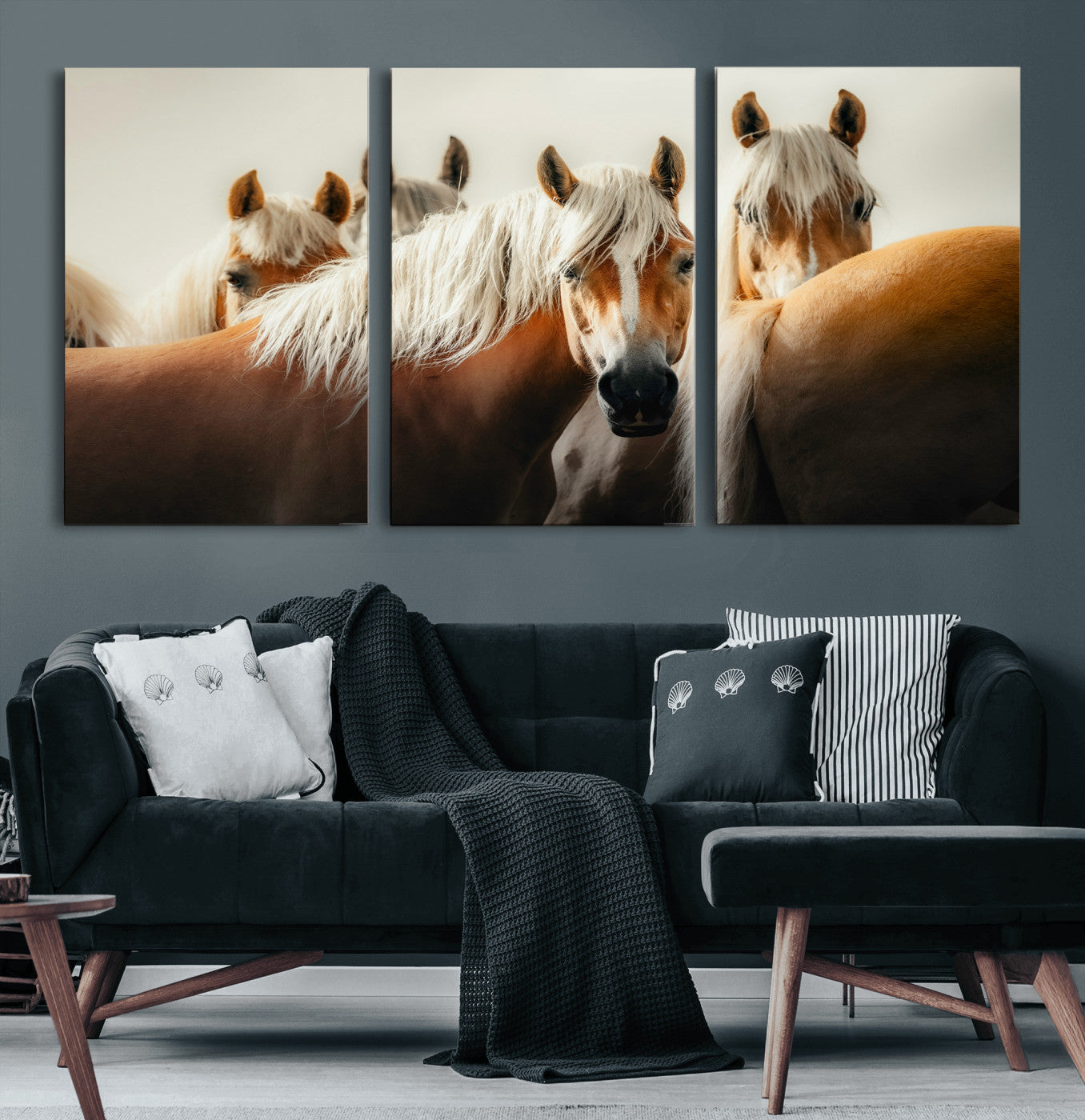 71904941-MGV-CV-36X24 - Wild Horse Herd Wall Art Canvas Print, Natural Horse Portrait Nature Wall Decor for Living Room and Office