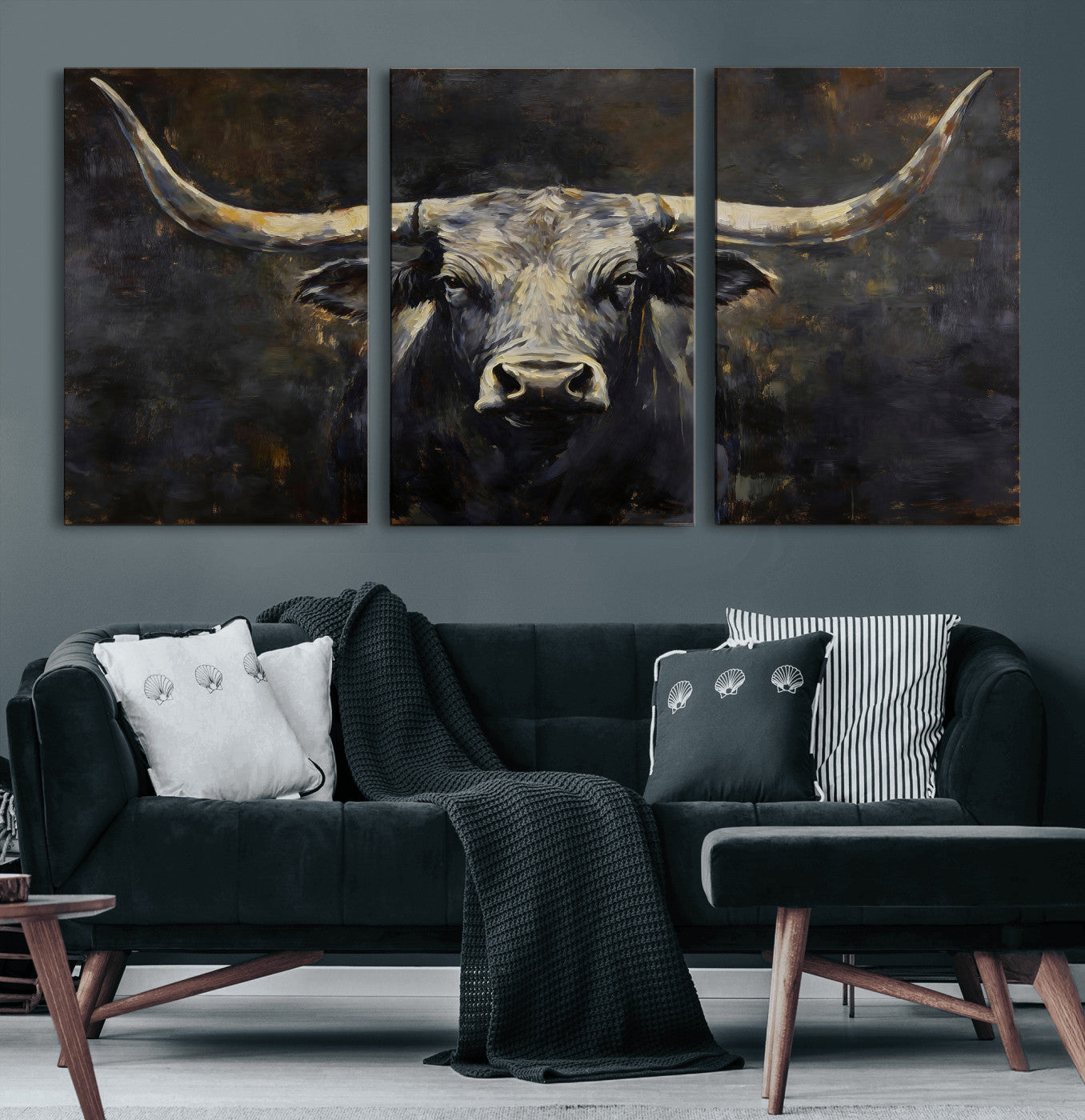 23103630-MGV-CV-36X24 - Rustic Longhorn Bull Wall Art Canvas Print – Vintage Western Cattle Artwork for Farmhouse, Ranch, Cabin, and Office Decor