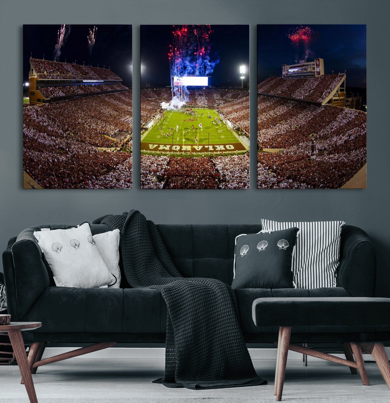 43197777-MGV-CV-36X24 - Oklahoma Memorial Stadium Wall Art Canvas Print – Oklahoma Sooners Football Artwork for Home, Office, and Sports Room Decor