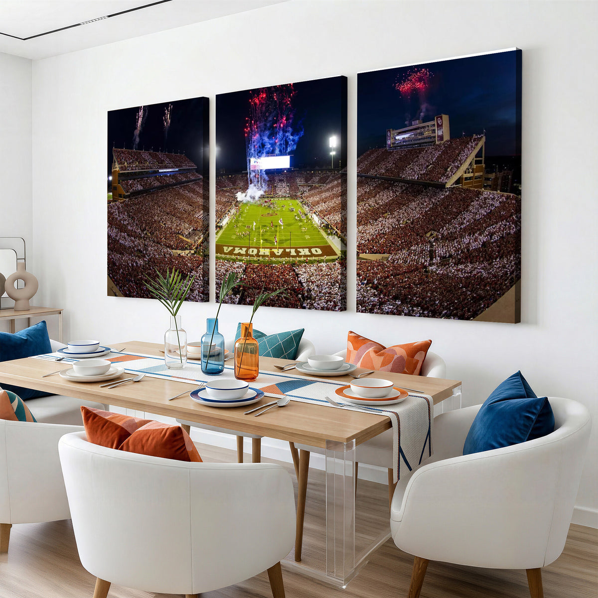 43197777-MGV-CV-36X24 - Oklahoma Memorial Stadium Wall Art Canvas Print – Oklahoma Sooners Football Artwork for Home, Office, and Sports Room Decor