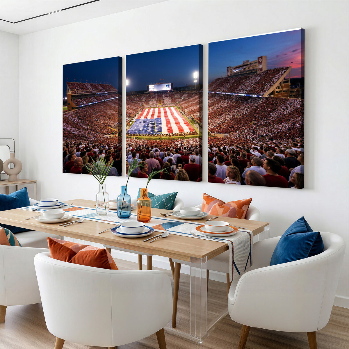 59917418-MGV-CV-36X24 - Oklahoma Memorial Stadium Wall Art Canvas Print | Oklahoma Sooners Football Artwork for Home, Office, and Sports Room Decor