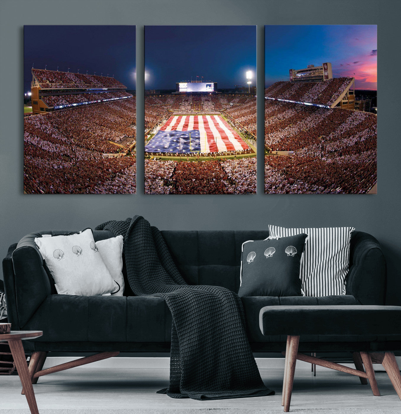 59917418-MGV-CV-36X24 - Oklahoma Memorial Stadium Wall Art Canvas Print – Oklahoma Sooners Football Artwork for Home, Office, and Sports Room Decor