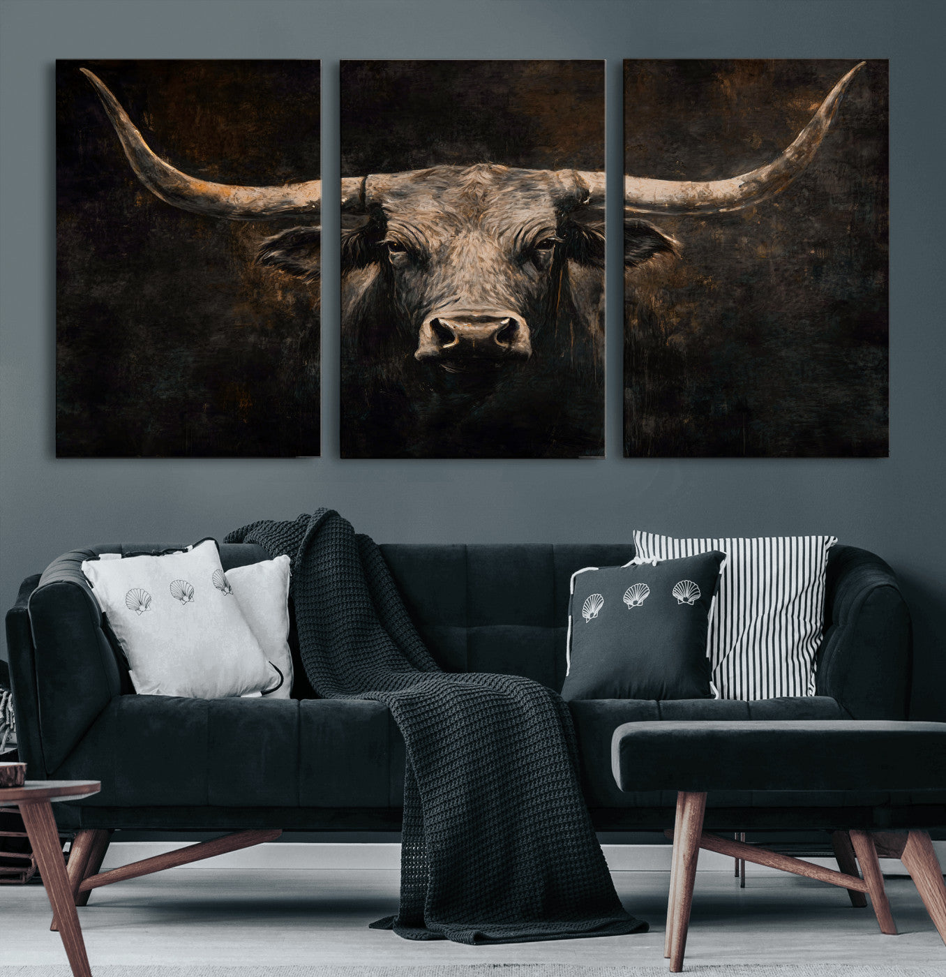 15731200-MGV-CV-36X24 - Vintage Longhorn Bull Wall Art Canvas Print – Rustic Western Cattle Artwork for Farmhouse, Ranch, Cabin, and Office Decor