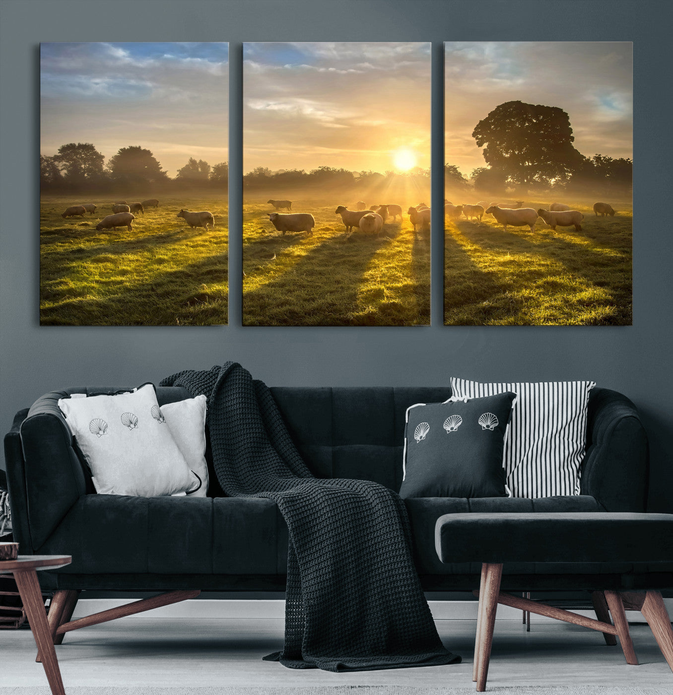 70307422-MGV-CV-36X24 - Sheep Pasture Wall Art Canvas Print – Rural Farm Animal Artwork