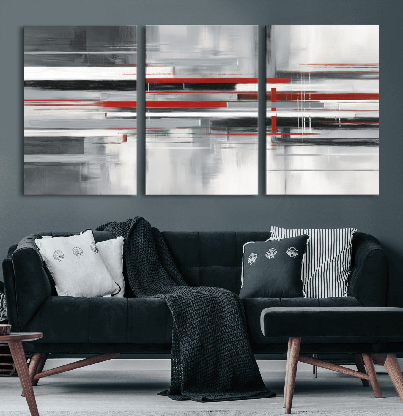 62640681-MGV-CV-36X24 - Gray Red Abstract Wall Art Canvas Print, Modern Abstract Canvas Wall Decor for Contemporary Living Room and Office