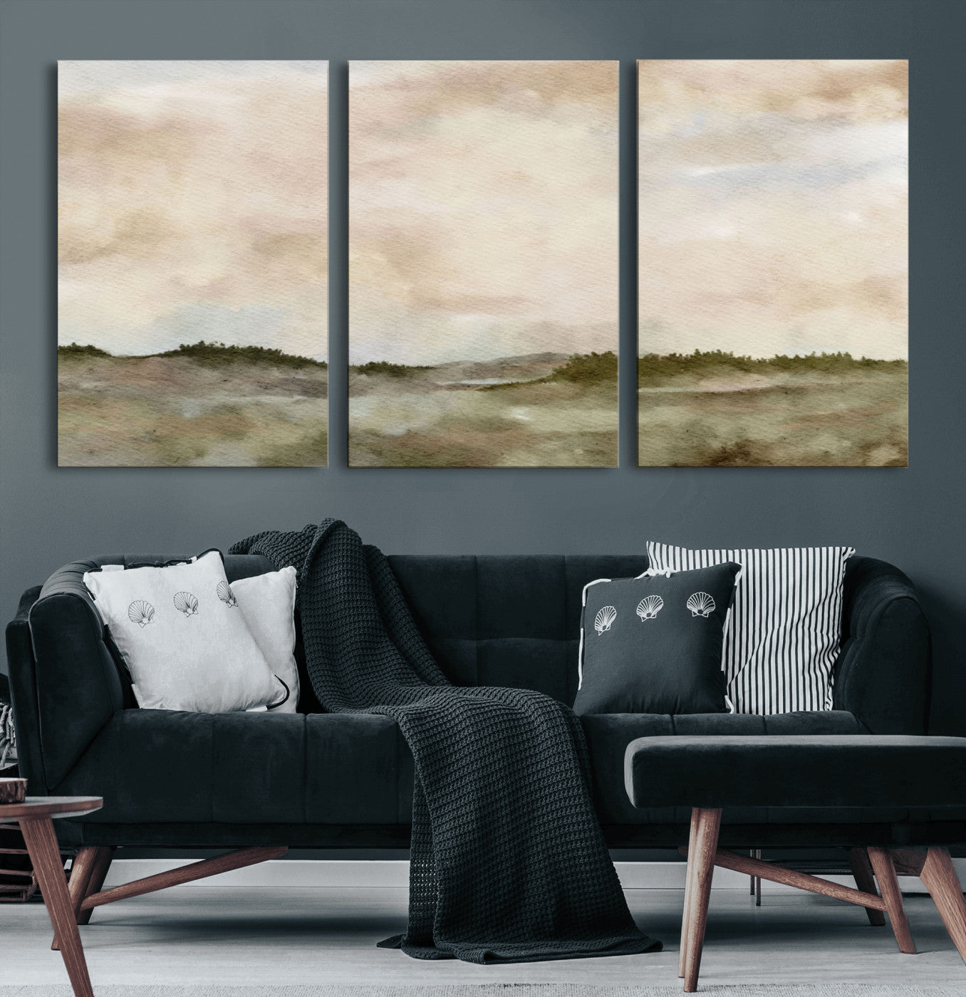 13578069-MGV-CV-36X24 - Abstract Landscape Wall Art Canvas Print, Watercolor Pastoral Landscape Painting Wall Decor for Modern Farmhouse Interiors