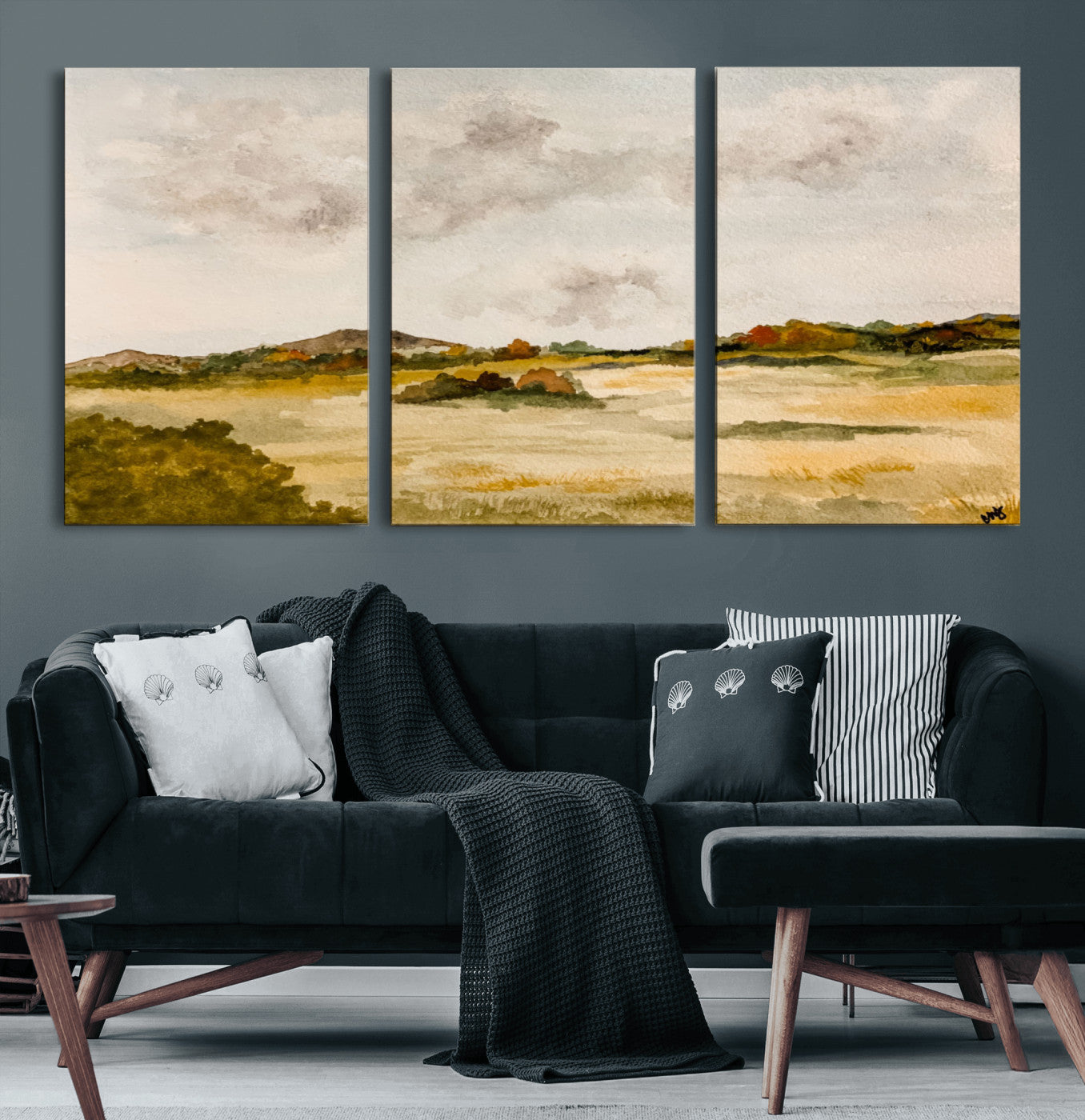 94151004-MGV-CV-36X24 - Watercolor Abstract Countryside Wall Art Canvas Print, Neutral Pastoral Landscape Painting Wall Decor for Modern Farmhouse Interiors